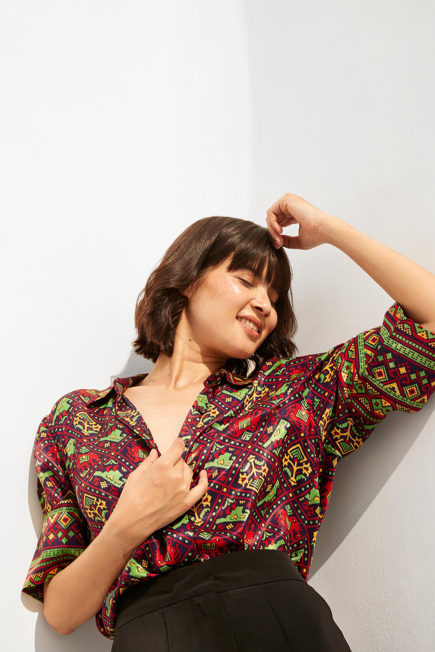 Red mix Patola Print Shirt