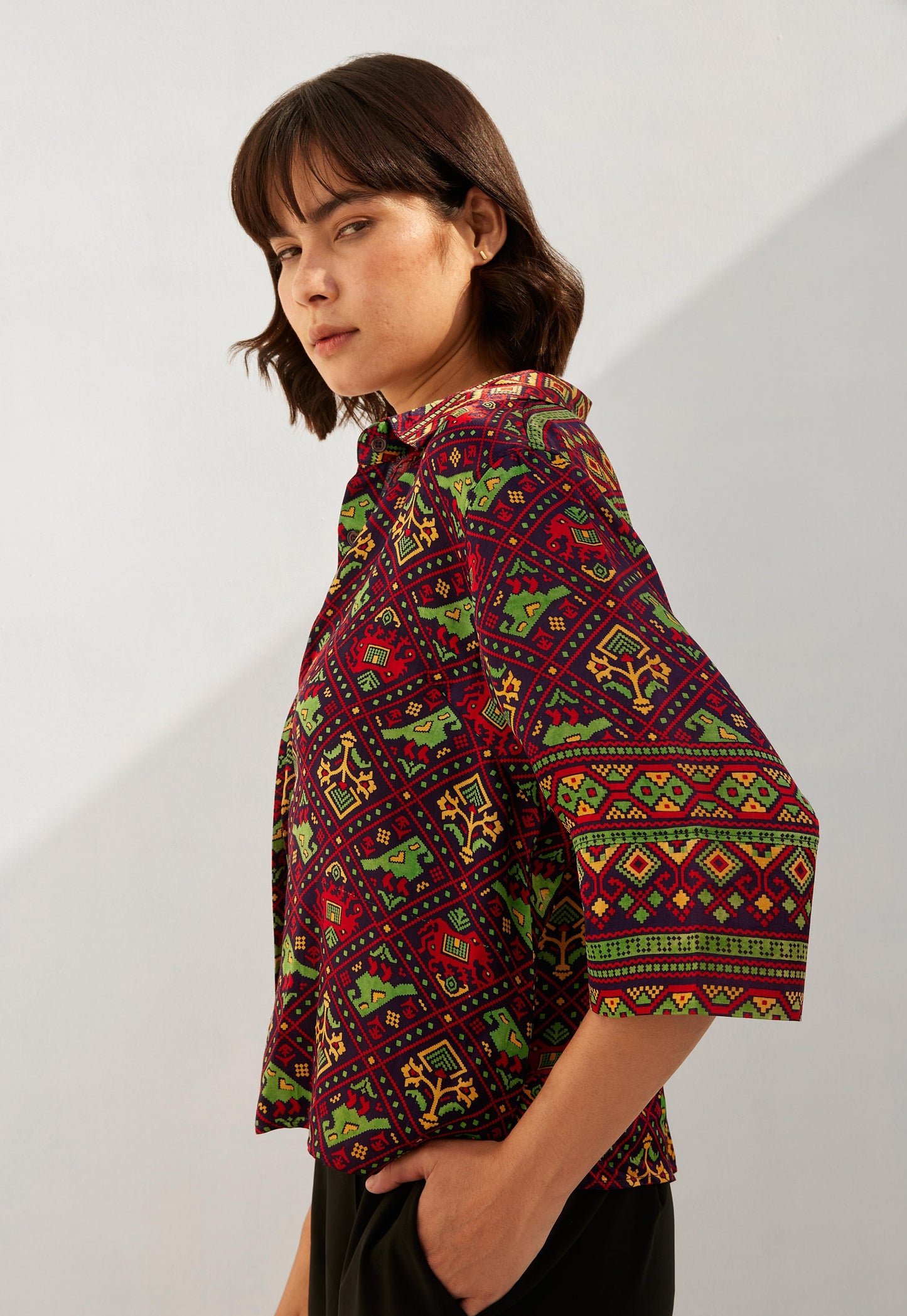 Red mix Patola Print Shirt